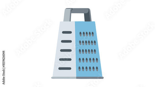 A Simple Blue And White Cheese Grater Kitchen Utensil With Multiple Grating Surfaces Isolated On A Black Background And Pixelated Design