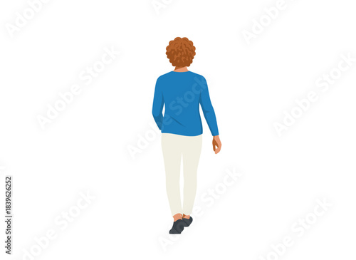 A male in casual attire walking away from a rear view, strolling outdoors, depicted as a flat vector illustration on a white background