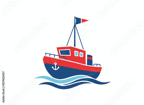 A vivid hand‑drawn vector illustration in doodle style shows a passenger ferry or marine vessel with a flag sailing on the sea, alongside a cargo or freighter ship in the ocean, depicting maritime