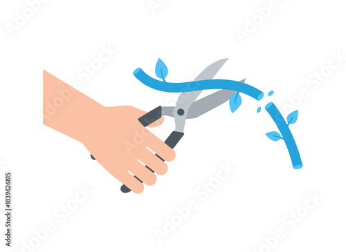 A flat vector illustration on a white background shows a hand holding pliers, a wire cutter, and aviation snips used for cutting cords in professional repair work