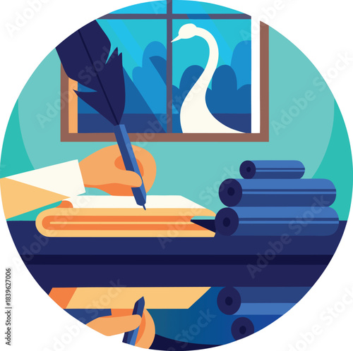 Hand writing with a quill pen