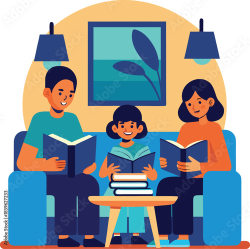Family reading together indoors