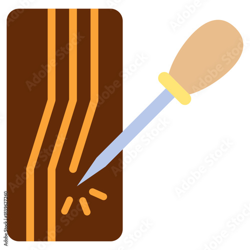 Awl Punch Flat Color Icon, Mini Illustration Relate To Carpentry, Wood Industry. Use For Modern Concept, Ui, Ux Web And App Development.