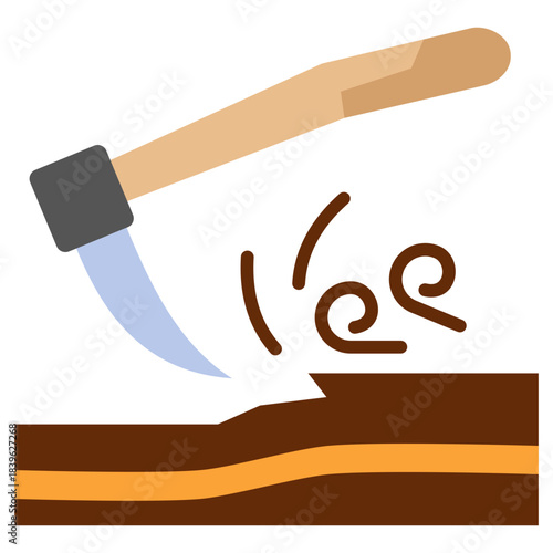 Adze Flat Color Icon, Mini Illustration Relate To Carpentry, Wood Industry. Use For Modern Concept, Ui, Ux Web And App Development.