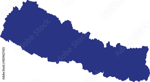 Map silhouette of Nepal in a solid dark blue color isolated on a white background representing geography and travel
