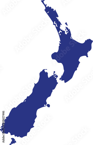 Map of New Zealand simple blue silhouette vector illustration isolated on white background for travel and geography concepts