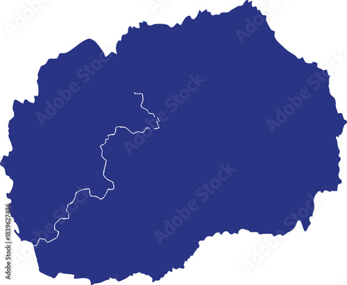 Solid blue map outline of North Macedonia with internal river detail a simple vector illustration for geography and travel concepts