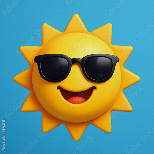 smiling sun with sunglasses oil painting style illustration 