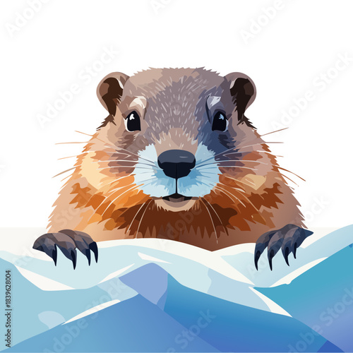 Groundhog Illustration — geometric winter vector scenes with groundhogs in snowy landscapes