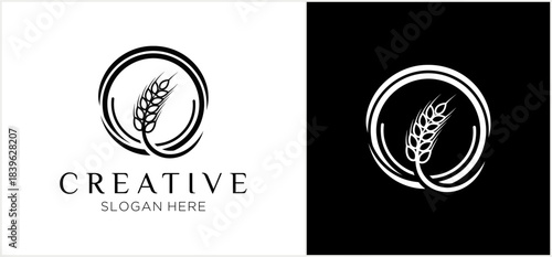 Elegant wheat emblem inside circular minimal outline logo design.