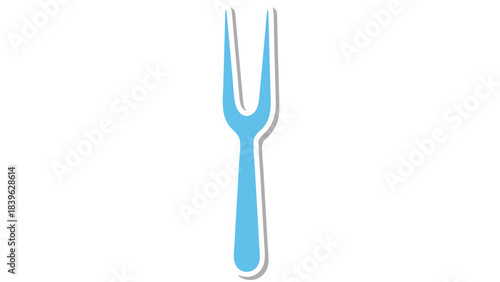 A Simple Light Blue Carving Fork With Two Prongs And A Handle Isolated On A Black Background With A Subtle White Outline And Shadow