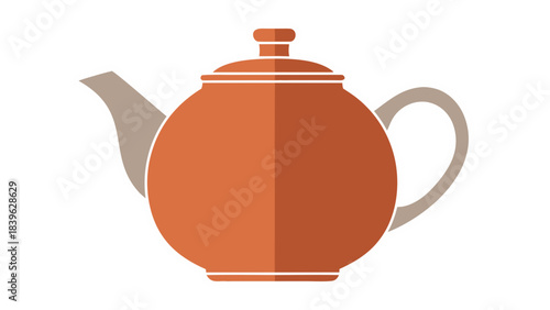 A Simple Orange Teapot With A Grey Spout And Handle On A Black Background With White Outline