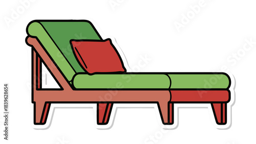 A Simple Vector Illustration of a Red and Green Chaise Lounge with a Red Pillow on a Black Background