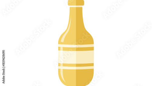 A Simple Yellow Glass Bottle With A Label On A Black Background In A Flat Design Style