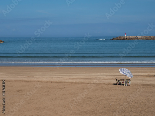 Rabat beach view from the Kasbah of the Udayas fortress in Rabat in Morocco. Location at the mouth of the Bou Regreg river