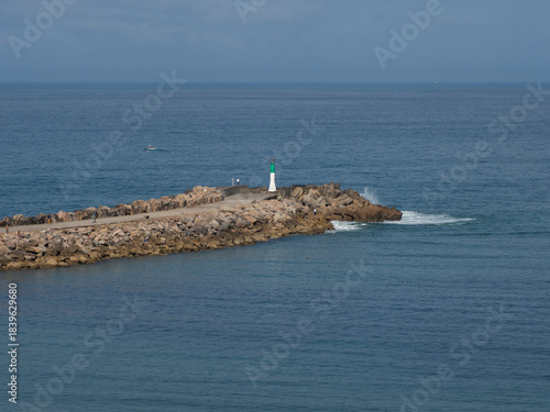 Rabat beach view from the Kasbah of the Udayas fortress in Rabat in Morocco. Location at the mouth of the Bou Regreg river
