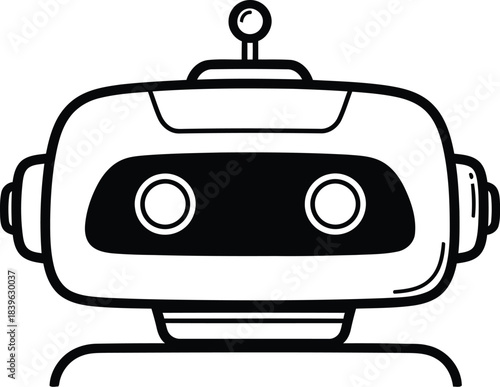 Simple hand drawn robot head with big eyes and antenna