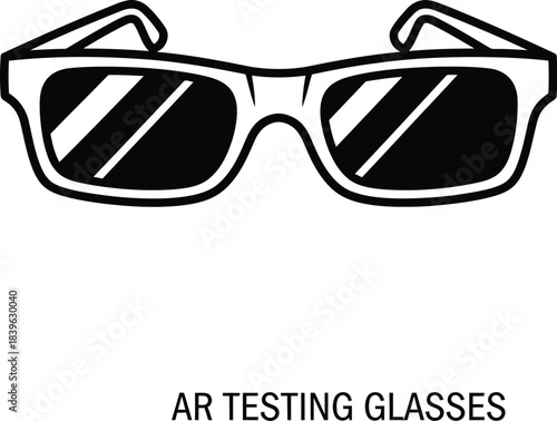 Stylized black and white illustration of augmented reality testing glasses