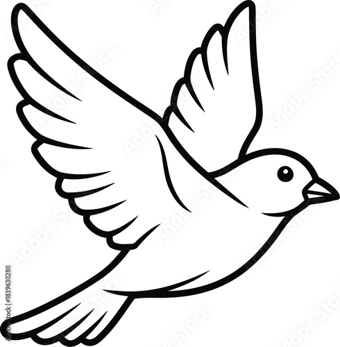 Simple line drawing of a bird in flight with wings spread wide