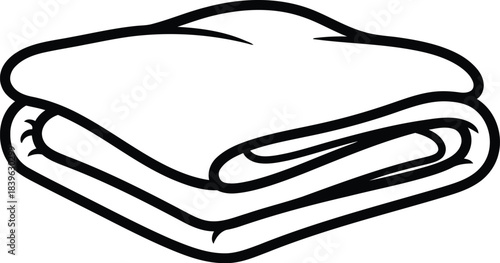 Simple line drawing of a folded blanket or comforter on a flat surface