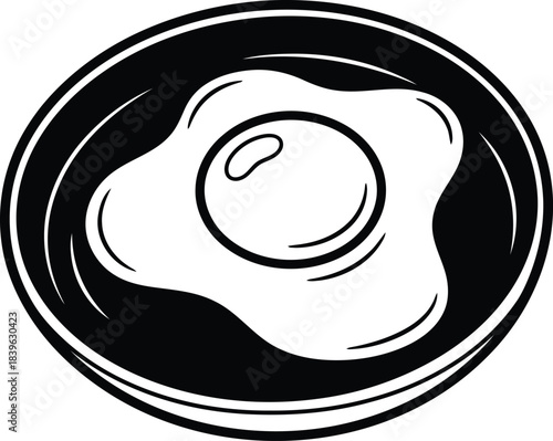 Hand drawn illustration of a single fried egg in a dark bowl