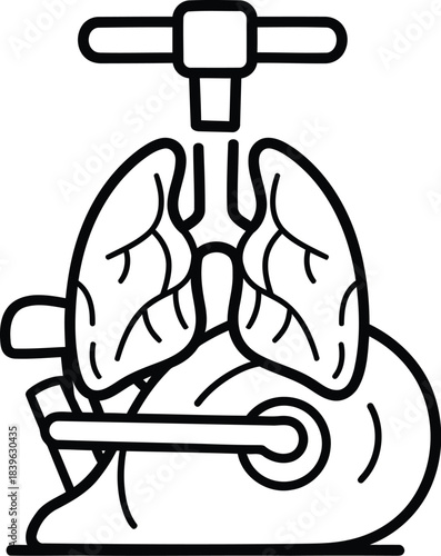 Lungs being squeezed by a vice on a stationary exercise bike