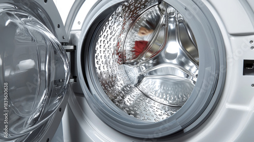 Close-up of a Modern Front Load Washing Machine Drum Interior with Clean Design Ready for Use