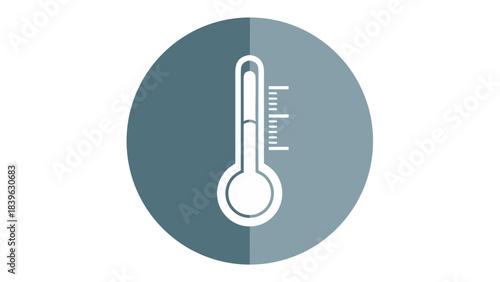 A stylized icon of a thermometer with markings on a cool blue circular background with a subtle shadow effect representing measurement and temperature monitoring