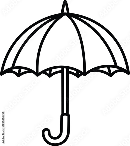 Simple outline drawing of an open umbrella with a curved handle