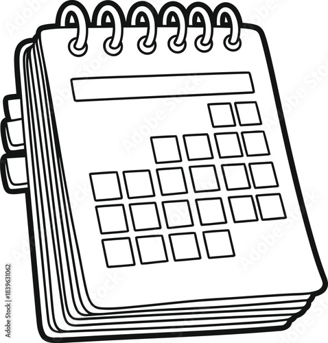 Hand drawn sketch of a spiral bound desk calendar with dates