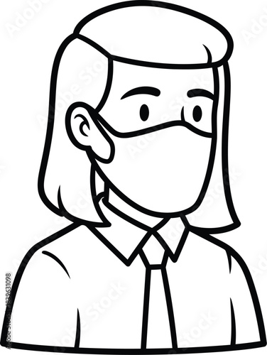 Simple line drawing of a person wearing a face mask and business attire