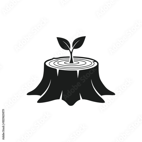 Growth and regeneration symbol with tree stump and sprout for nature and ecology apps flat vector icon