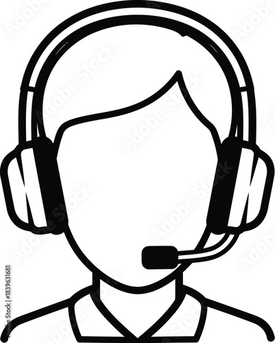 Anonymous customer service representative wearing a headset with microphone icon