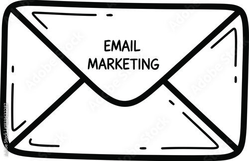 Hand drawn sketch of an envelope with email marketing text inside