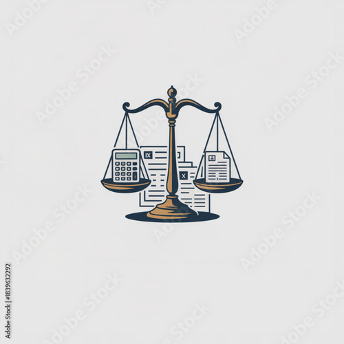 Balanced justice scales symbol with courthouse city skyline on clean white background legal services law firm branding attorney logo concept court verdict equality and fairness emblem