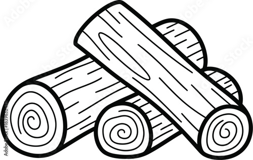 Simple line drawing of stacked firewood logs for camping or warmth