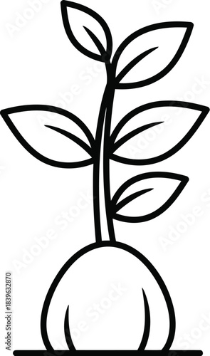 Simple outline drawing of a young plant sprouting from a seed