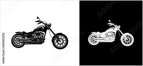 Vintage chopper motorcycle silhouette in bold monochrome style.