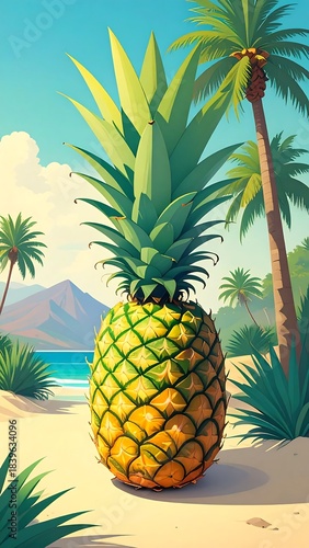 Vibrant pineapple on a tropical beach
