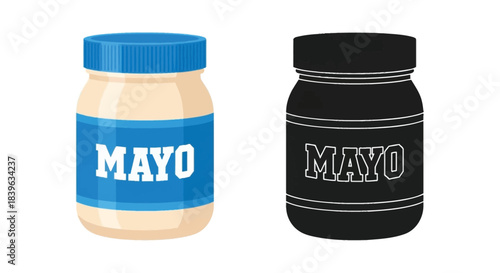 Two jars of mayonnaise one colored and one monochrome displayed side by side