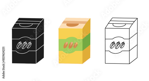 Three variations of a juice box illustration showcasing different color schemes