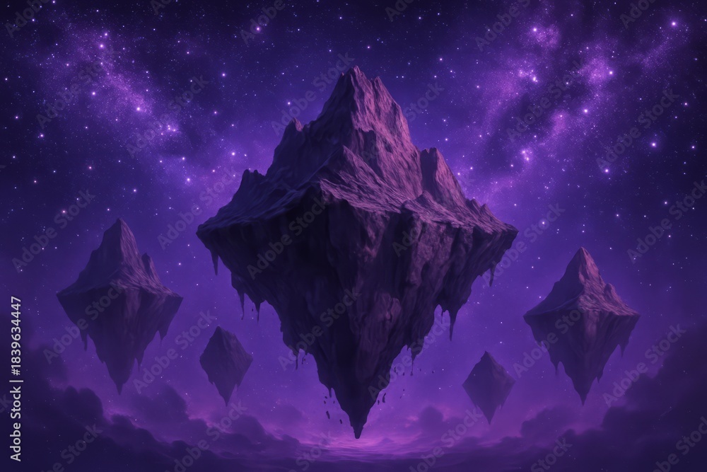 Fototapeta premium Purple sky with a mountain in the middle and four other mountains surrounding it