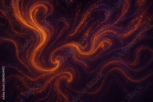 The image is a colorful, abstract painting of a spiral with orange and purple swirls. The painting has a dreamy, ethereal quality to it