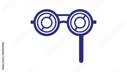 Abstract Blue Line Art Of A Prop Eyeglasses On A Stick Against A Black Background Minimalist And Simple Design