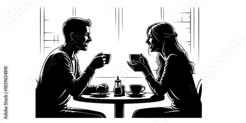 Intimate Couple Conversation Date Vector Silhouette