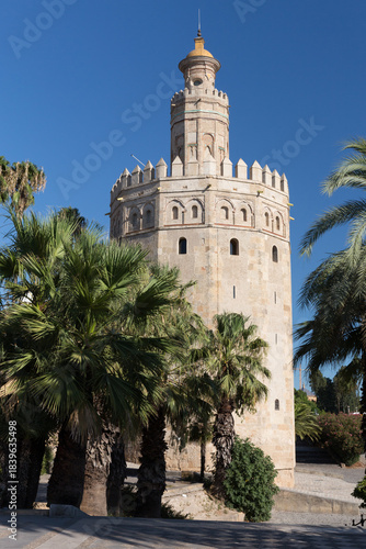 Torre del Oro, a military watchtower, was built in the 13th century during the Almohad reign, to control access to Seville via the Guadalquivir river.