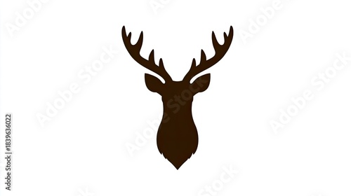 Stylized silhouette of a large male deer head facing forward with prominent antlers