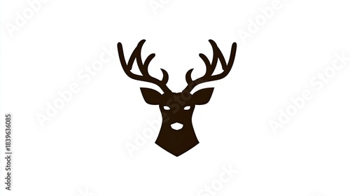 Stylized graphic representation of a male deer head with prominent antlers against a white background