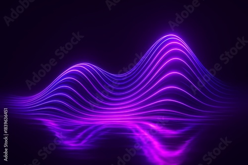 Purple wave with purple and blue lines is displayed. The image is of a wave with purple and blue lines, creating a sense of movement and energy
