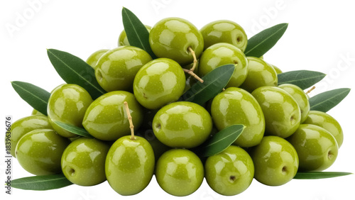 Wallpaper Mural Pile of green olives with leaves isolated PNG, fresh and juicy fruits on transparent background for healthy eating and Mediterranean cuisine Torontodigital.ca